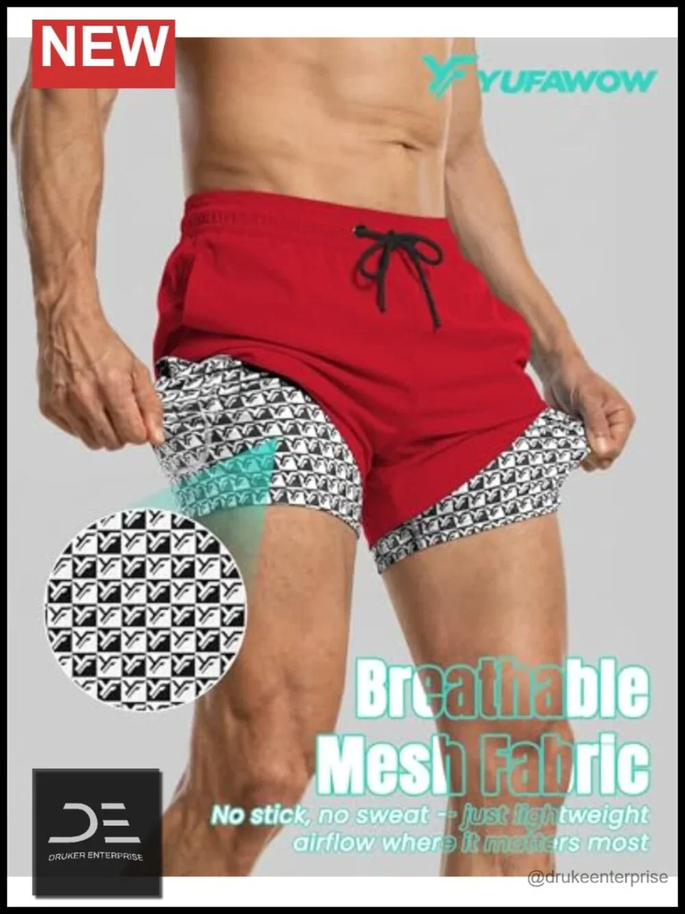 Men's Swim Trunks with Compression Liner Quick Dry Drawstring Beach Shorts